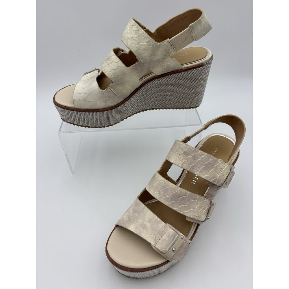 Donald Pliner Iris Platform Wedge Sandal Cream Embossed Leather Size 7 M Strappy